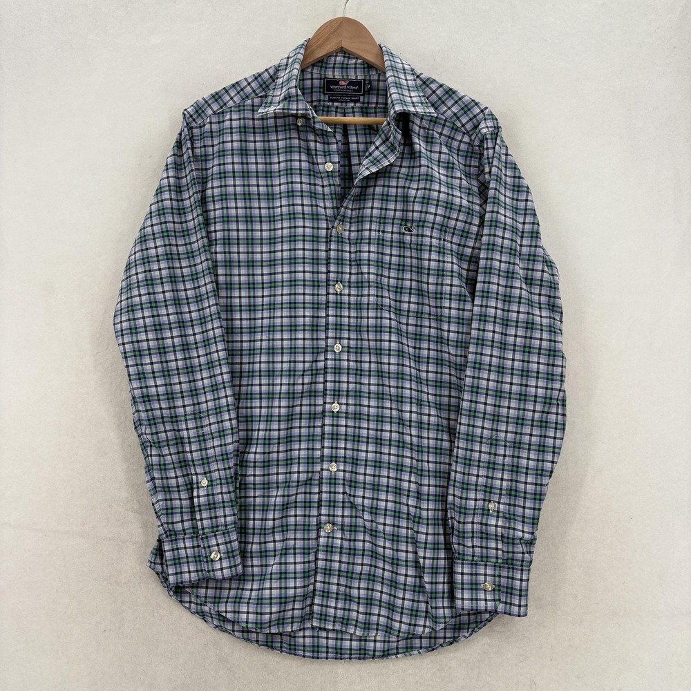 Vineyard Vines Performance Slim Fit Tucker Shirt Mens Medium Plaid Long Sleeve